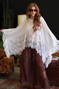 Andie Lace Panel Wide Leg Pants + Brown