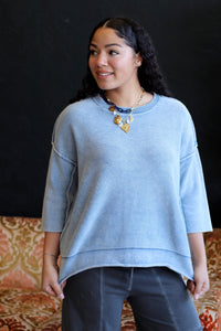 Quarter Sleeve Knit Sweater Dusty Blue