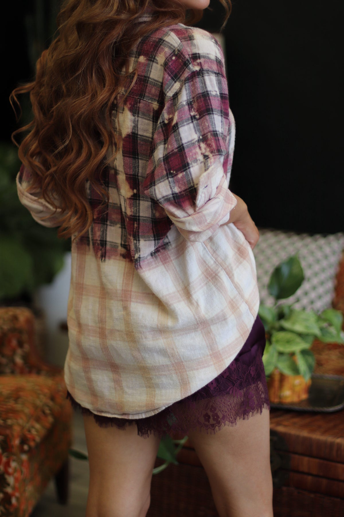 Vixen Lace Hem Satin Shorts + Plum