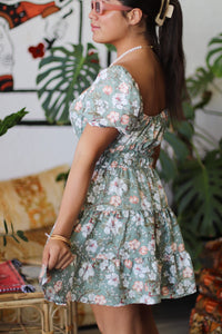 Floral Puff Sleeve Peasant Woven Mini Dress