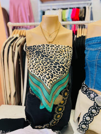 Green Leopard Silky Scarf/Top