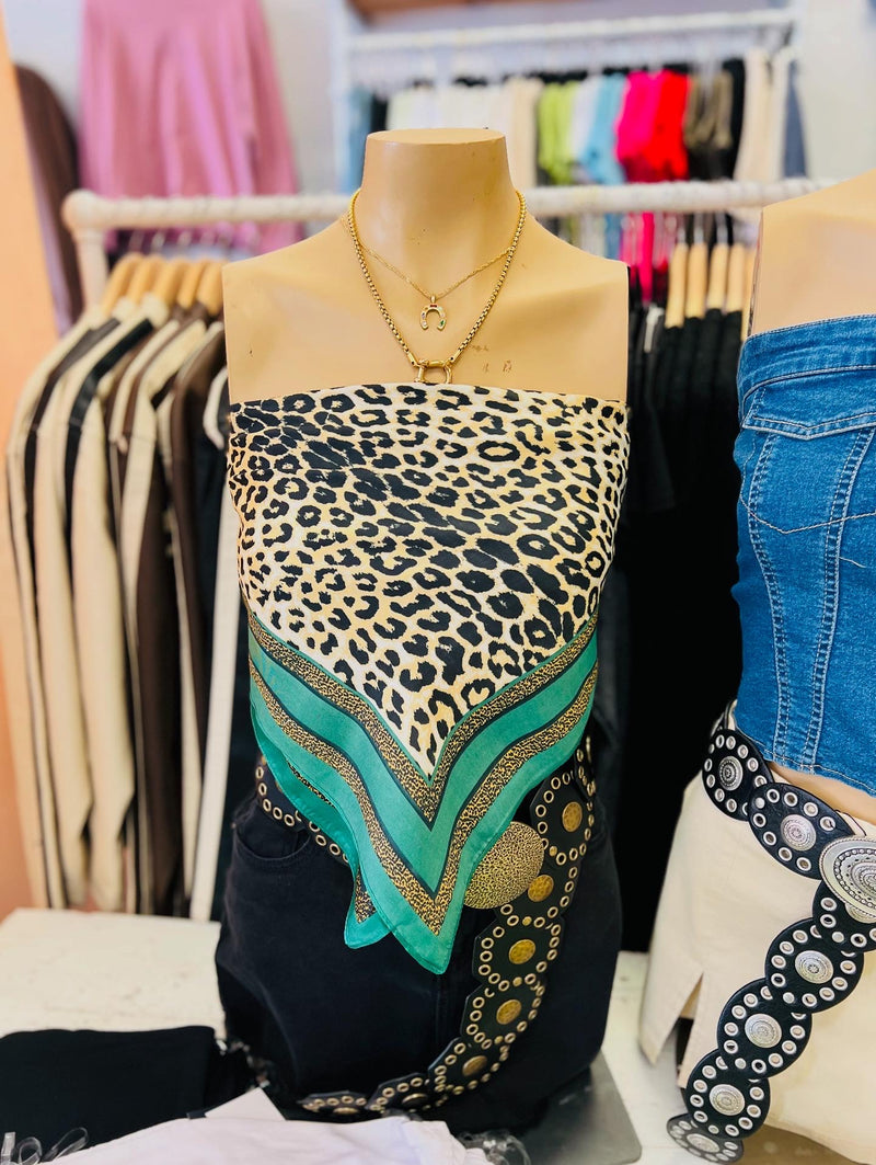 Green Leopard Silky Scarf/Top