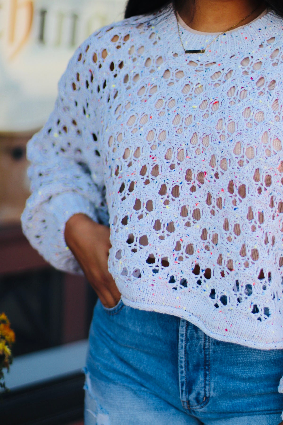 Crochet Cropped Sweater + Beige