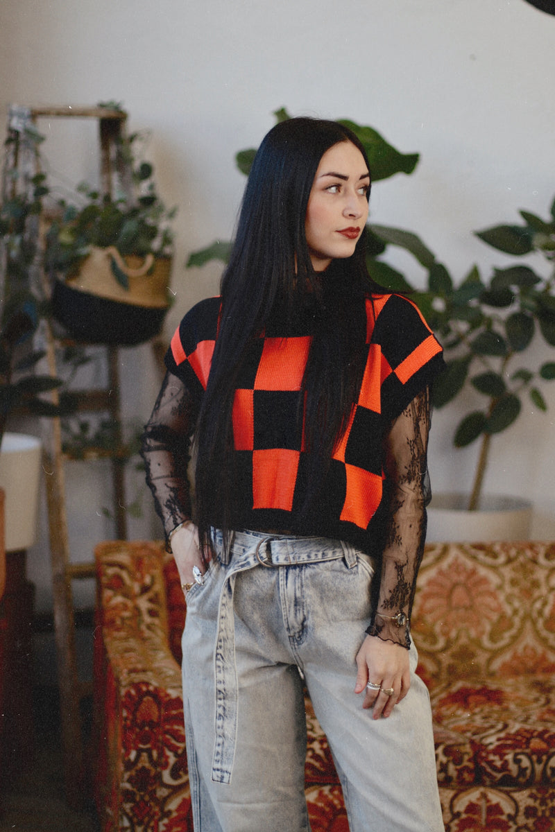 Catch a Vibe Checkered Knit Top