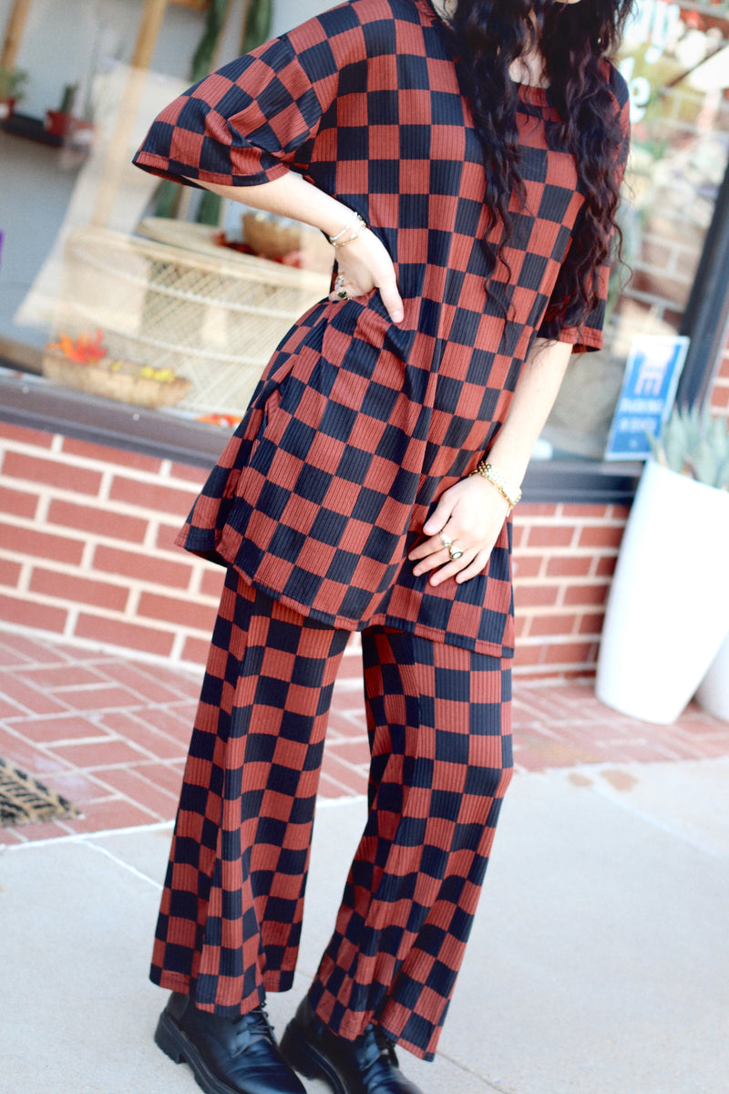 Mocha Checkered Pant Set