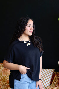 Ribbed Short Sleeve Top in Black (Plus Sizes Available)
