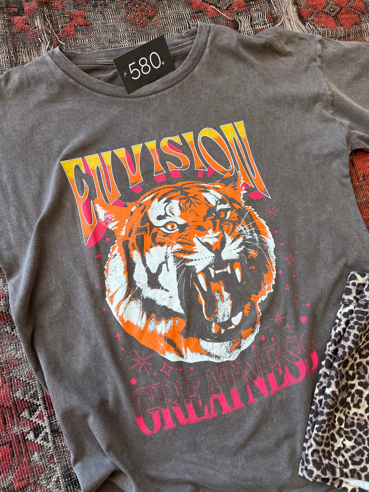 Envision Greatness Tiger Vintage-Wash Oversized Graphic Tee