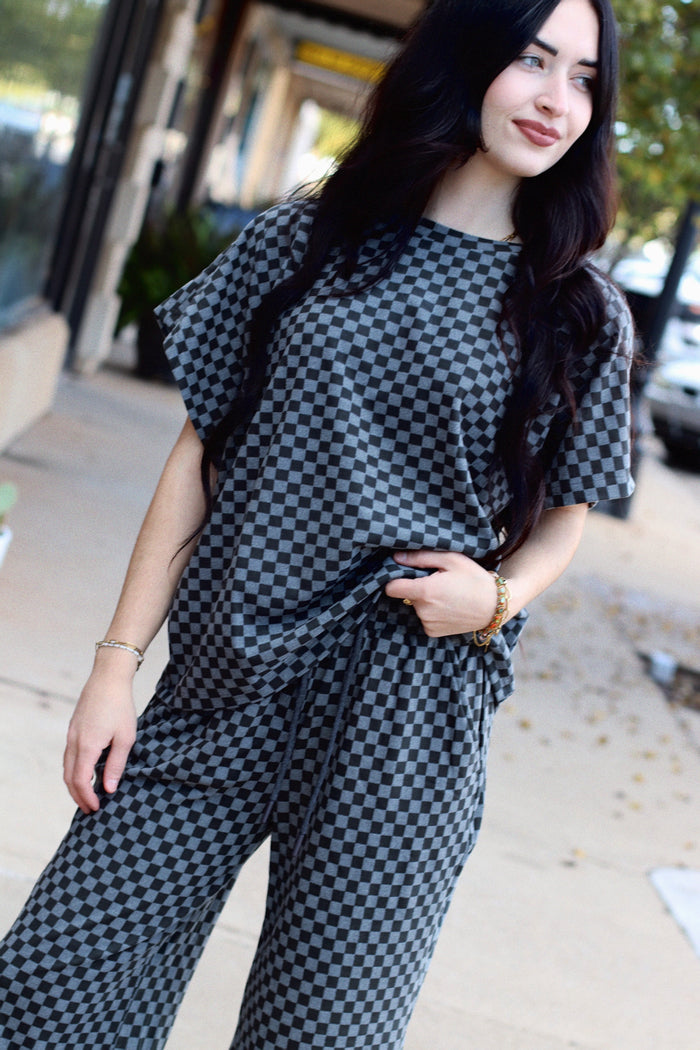 Tatum Checkered Top + Charcoal