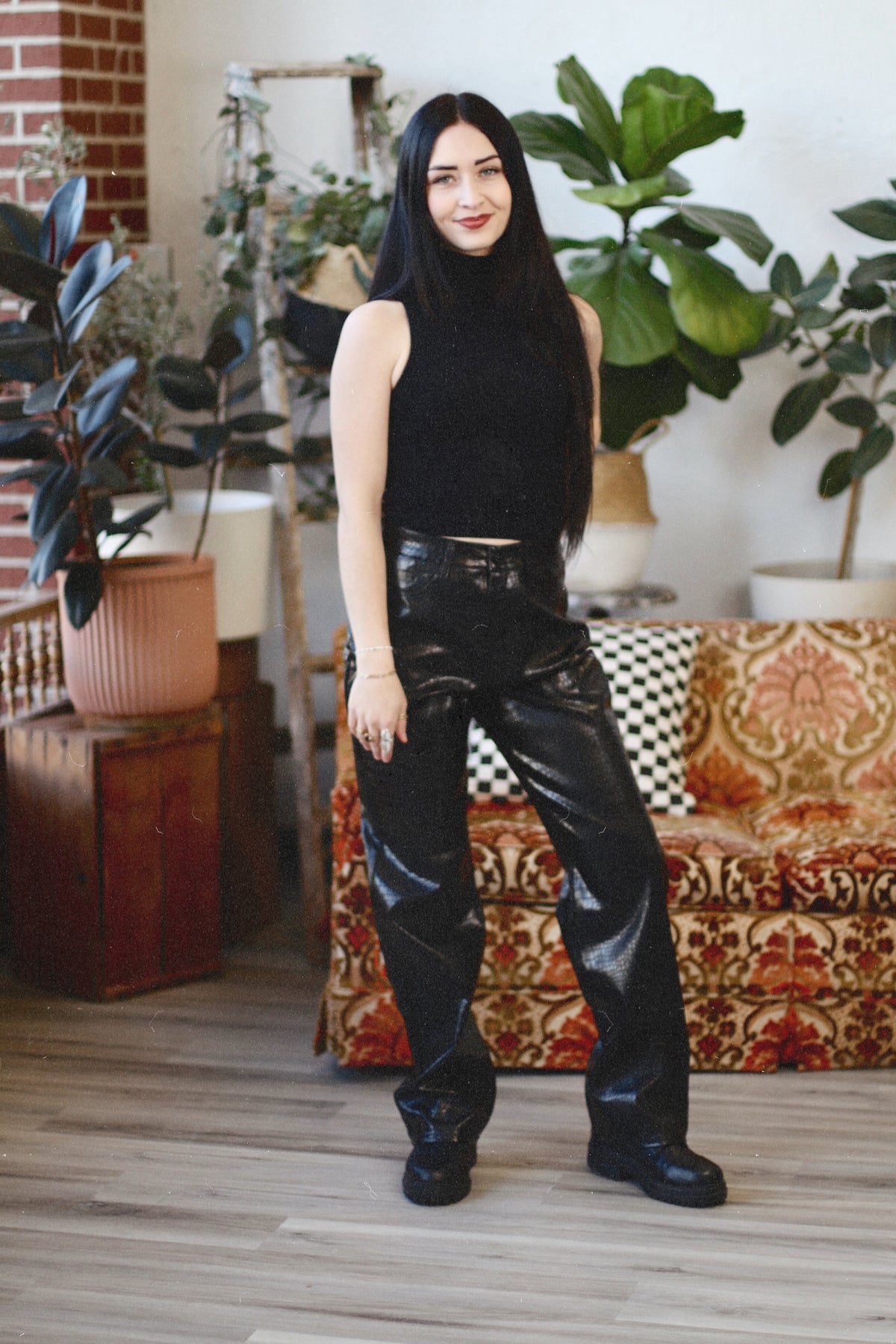 Halle Black Pleather Pants