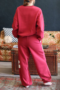 Red Floral Applique Drawstring Jogger Pants