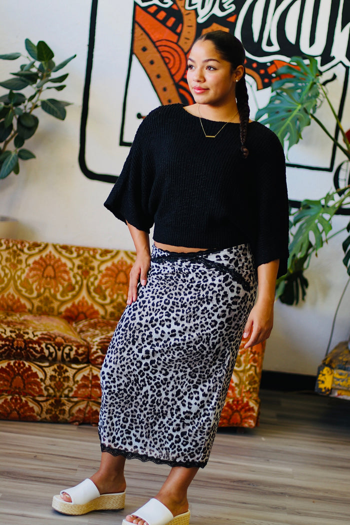 Boat Neck Knit Sweater in Black