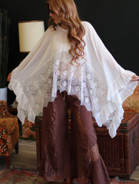 Stevie V-Neck White Sheer Batwing Top