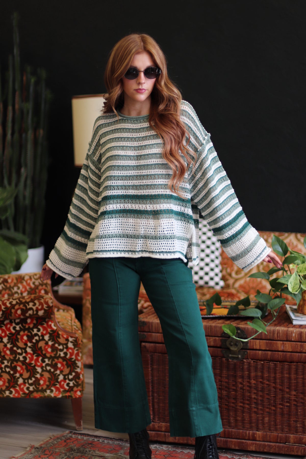 Nicole Wide Leg Cropped Pants + Hunter Green