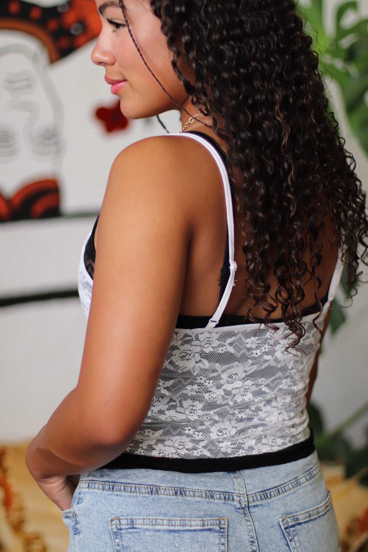Y2K B&W Layered Lace Cami Top