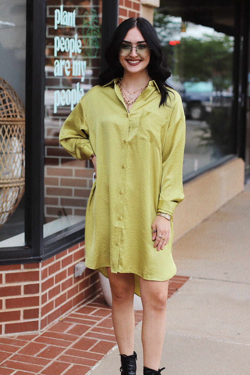 Sabrina Satin Mini Dress + Avocado