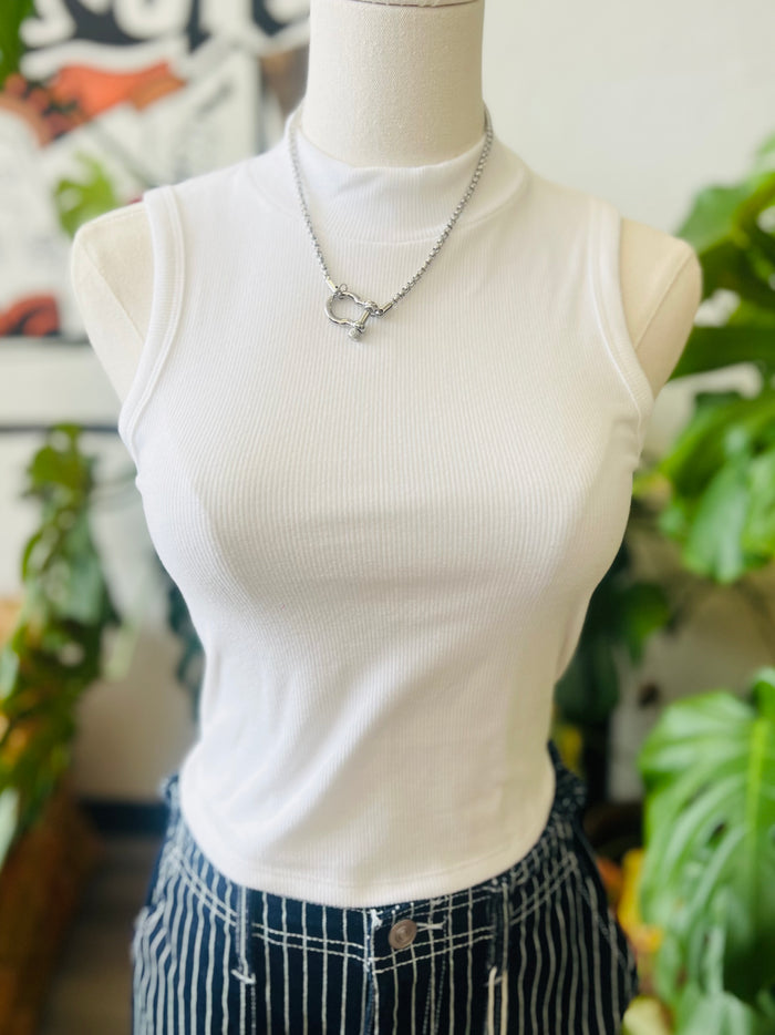 Soft Mock Neck Tank + White