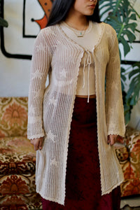 Celestial Lacy Longline Cardigan in Sand
