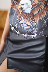 Black Faux Leather High Waist Double Slit Mini Skirt