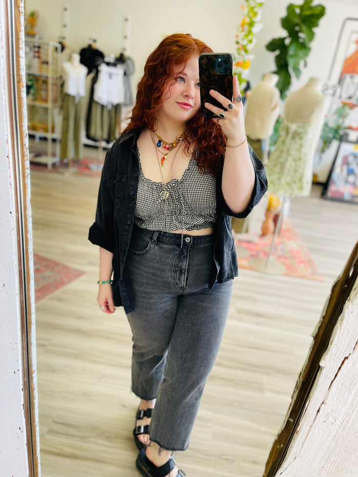 Going On A Picnic Cropped Gingham Top in Black