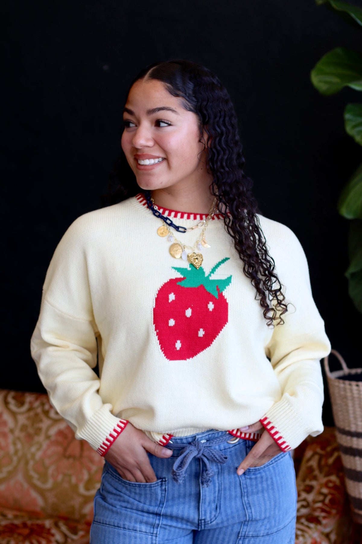 Soft Yellow Strawberry Knit Sweater