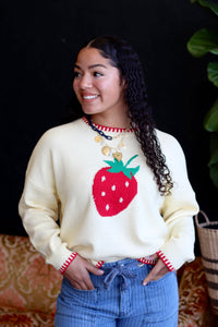 Soft Yellow Strawberry Knit Sweater