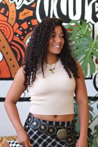 Sleeveless Crew Neck Tank + Beige