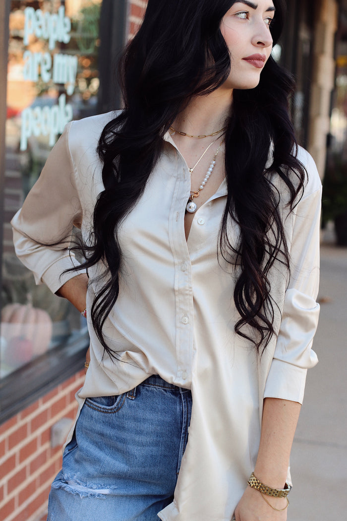 Cassidy Satin Blouse + Champagne