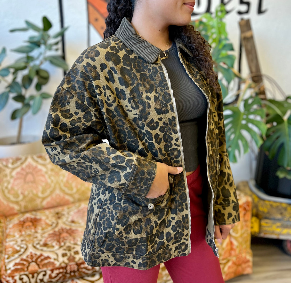 Leopard Washed Twill Cotton Jacket
