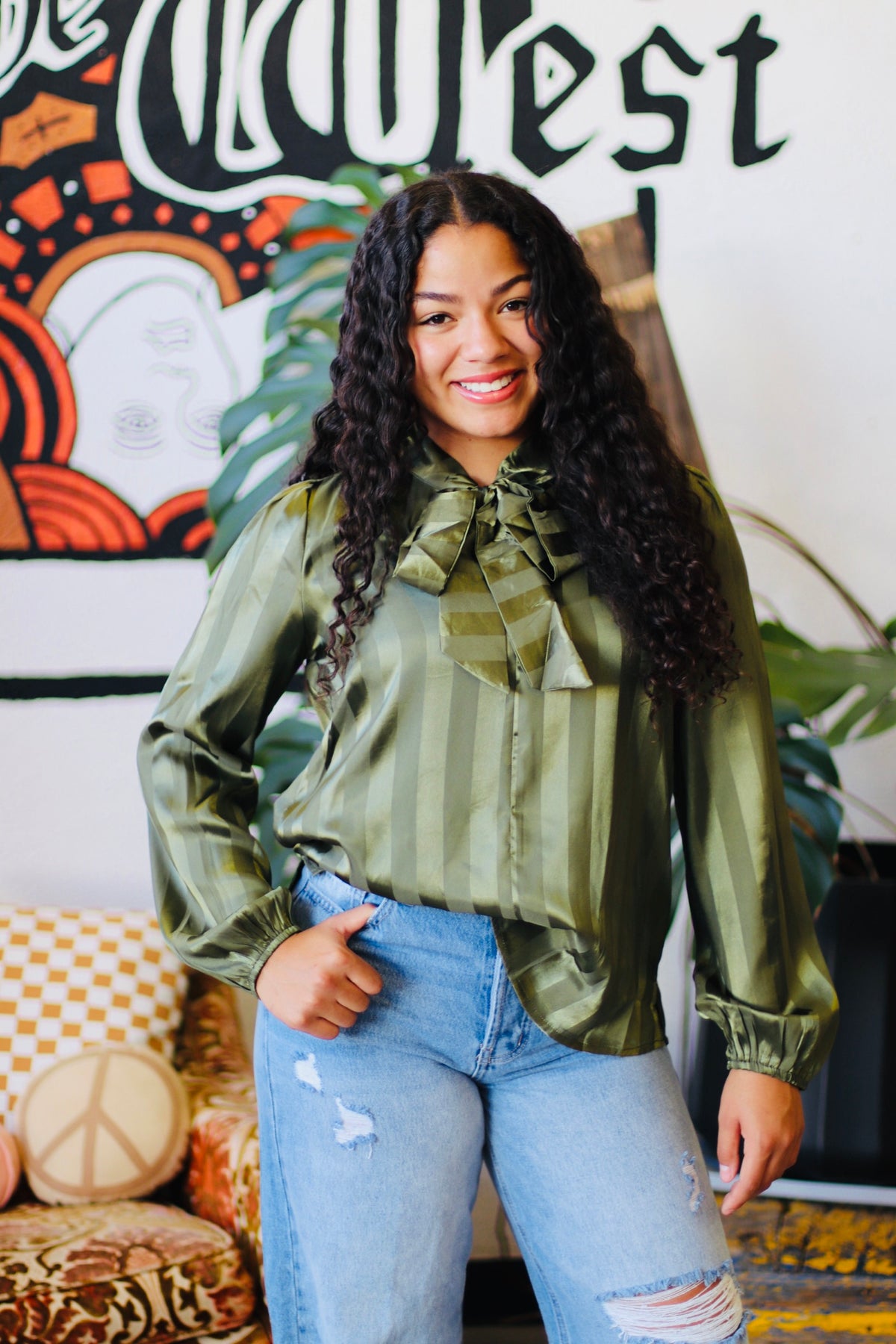 Pretty Green Striped Blouse