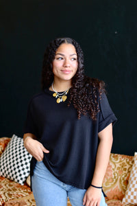 Ribbed Short Sleeve Top in Black (Plus Sizes Available)