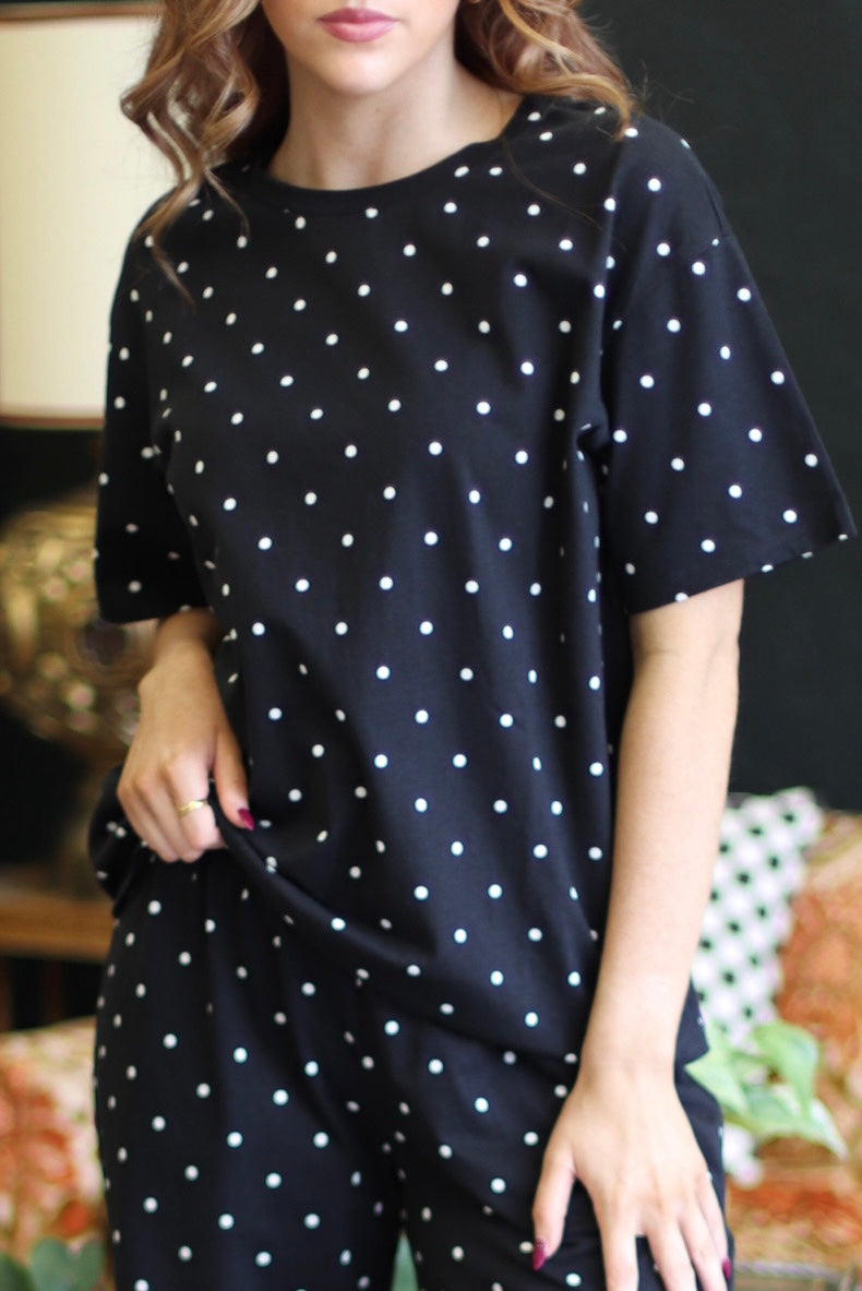 Becky Black & White Polka Dot Top