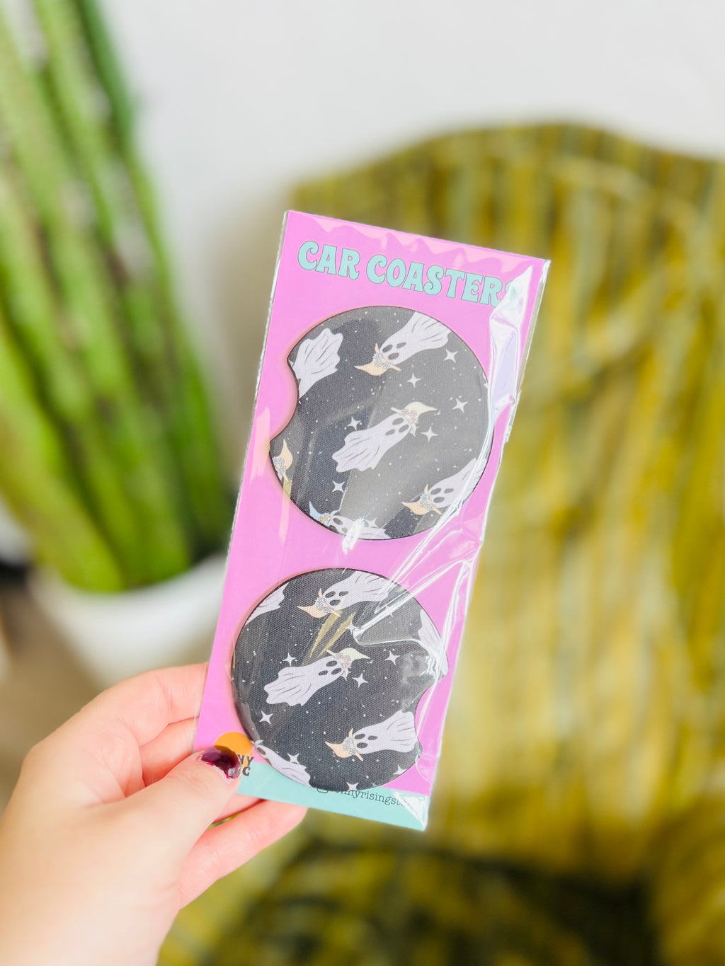 Dark Ghosts Pattern Car Coaster Set of 2