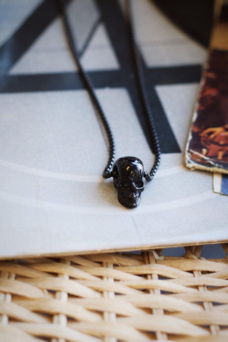 Stainless Steel Skull Necklace + Black