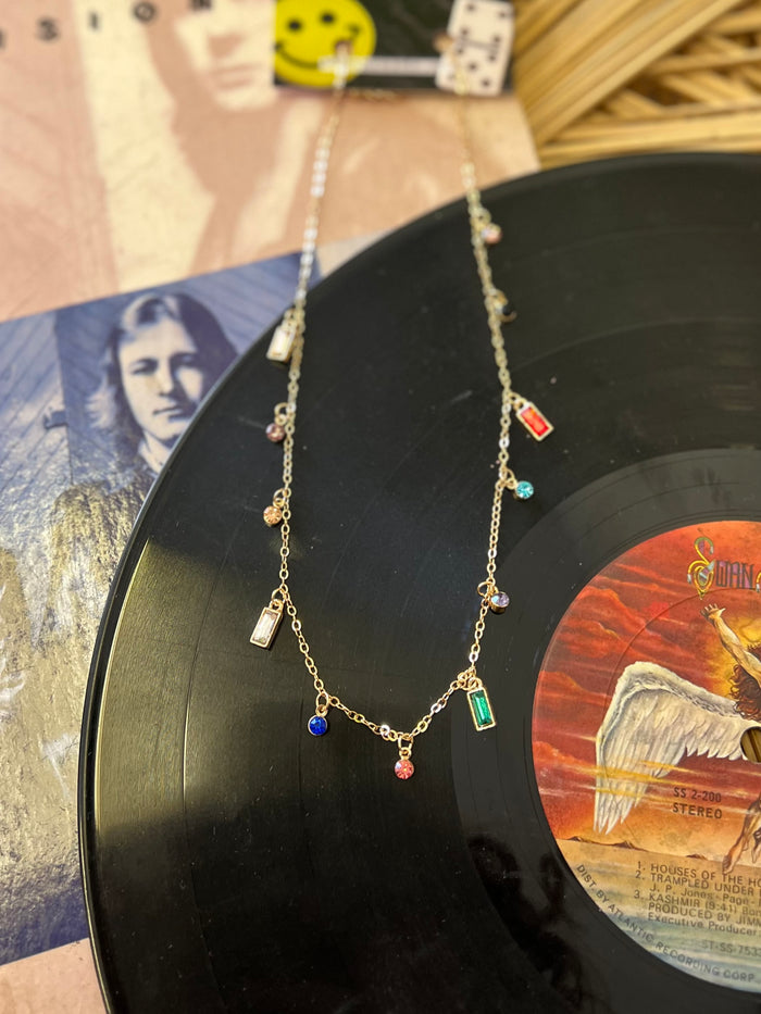 Rainbow Stone Dangle Charm Necklace
