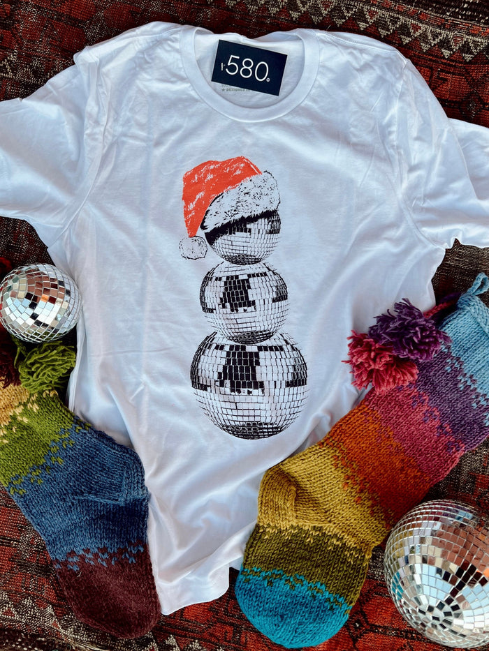 Disco Snowman Holiday Tee - 580 Threads