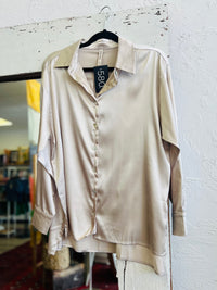 Pretty Satin Button Down in Biege
