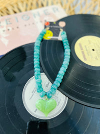 Green Chunky Heart Pendant Resin Beaded Necklace