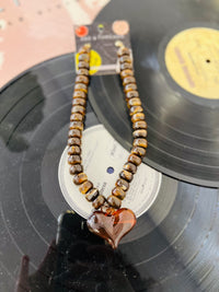 Brown Chunky Heart Pendant Resin Beaded Necklace