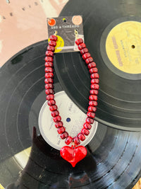 Red Chunky Heart Pendant Resin Beaded Necklace