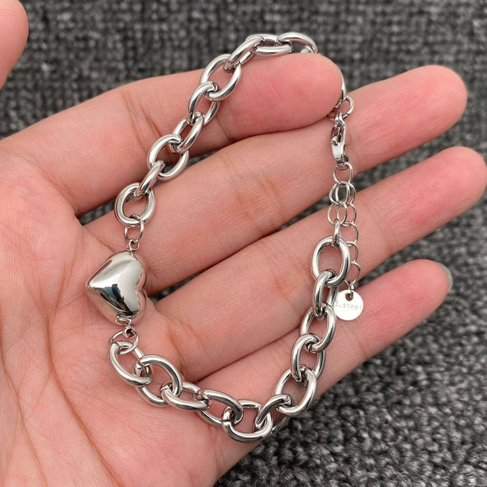 Heart Link Bracelet in Silver