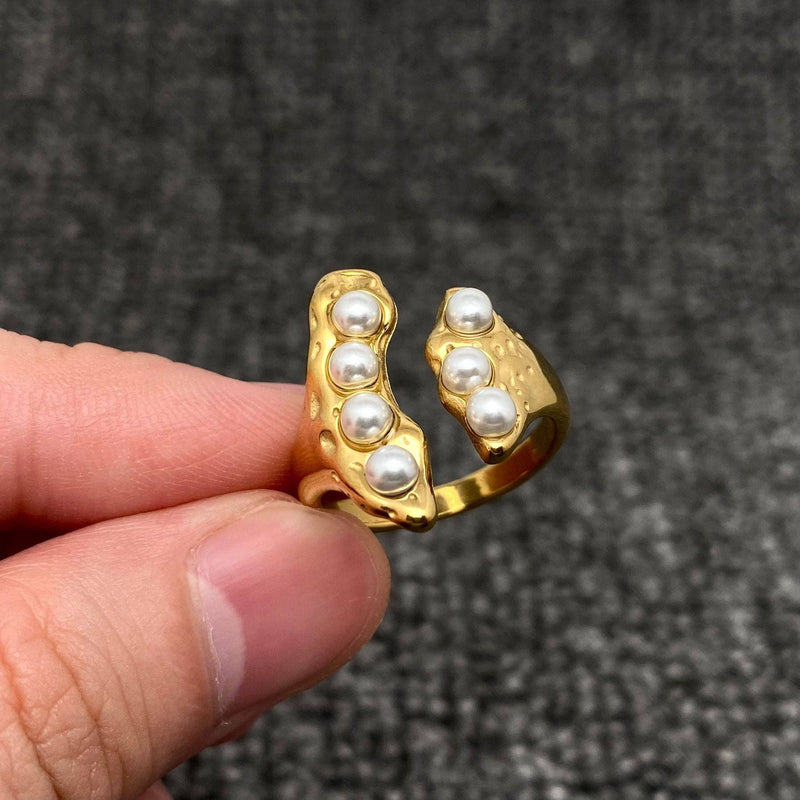 18K GP & Pearl Inlay Adjustable Ring
