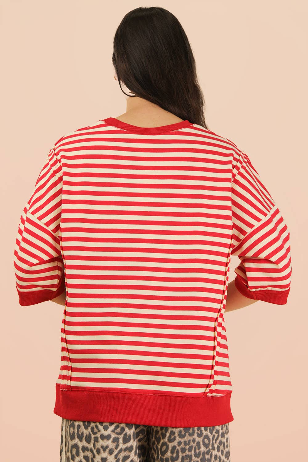 Molly Oversized Stripe Casual Knit Top + Red