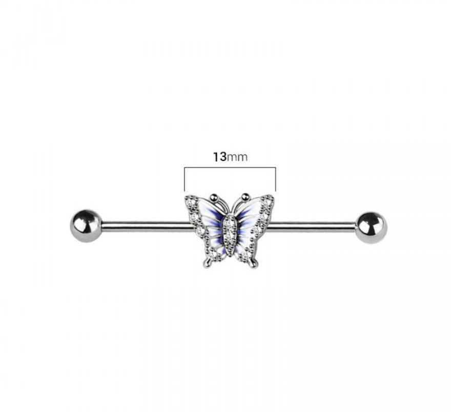 Butterfly Industrial Barbell + Silver 14GA