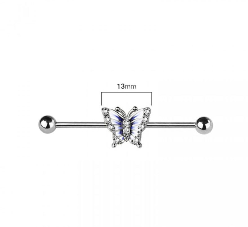 Butterfly Industrial Barbell + Silver 14GA