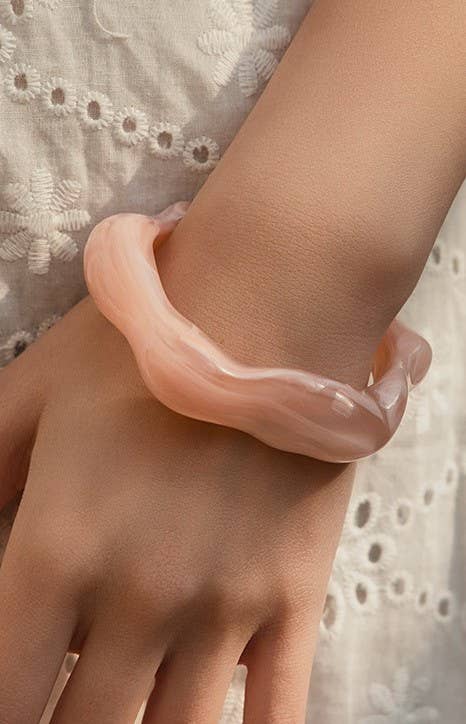 Pink Acrylic Wavy Bamboo Design Cuff Bracelet