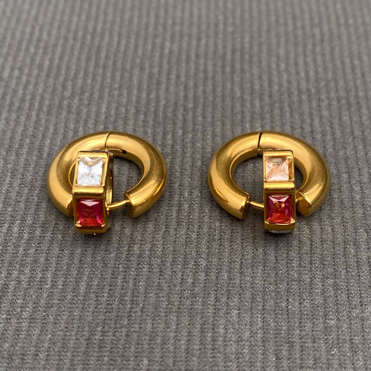 Zircon Inlaid 18K Gold Plated Huggie Earrings