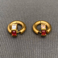Zircon Inlaid 18K Gold Plated Huggie Earrings