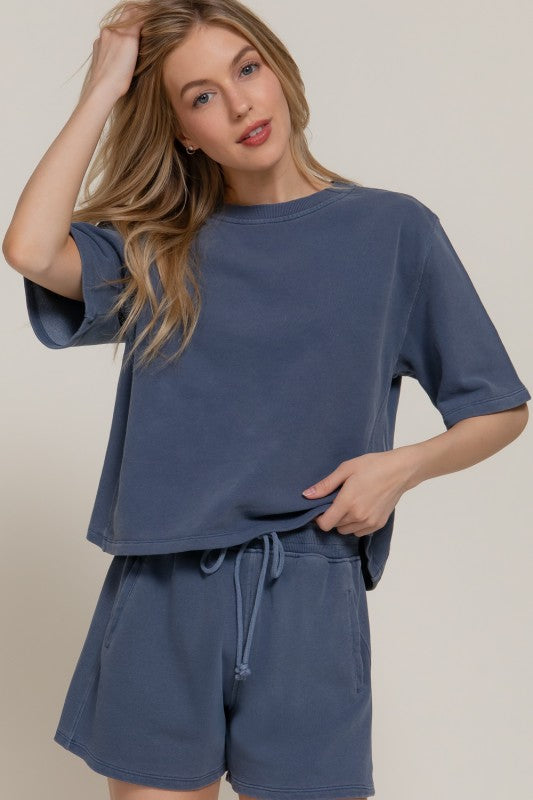 Dolman Sleeve Terry Top + Navy