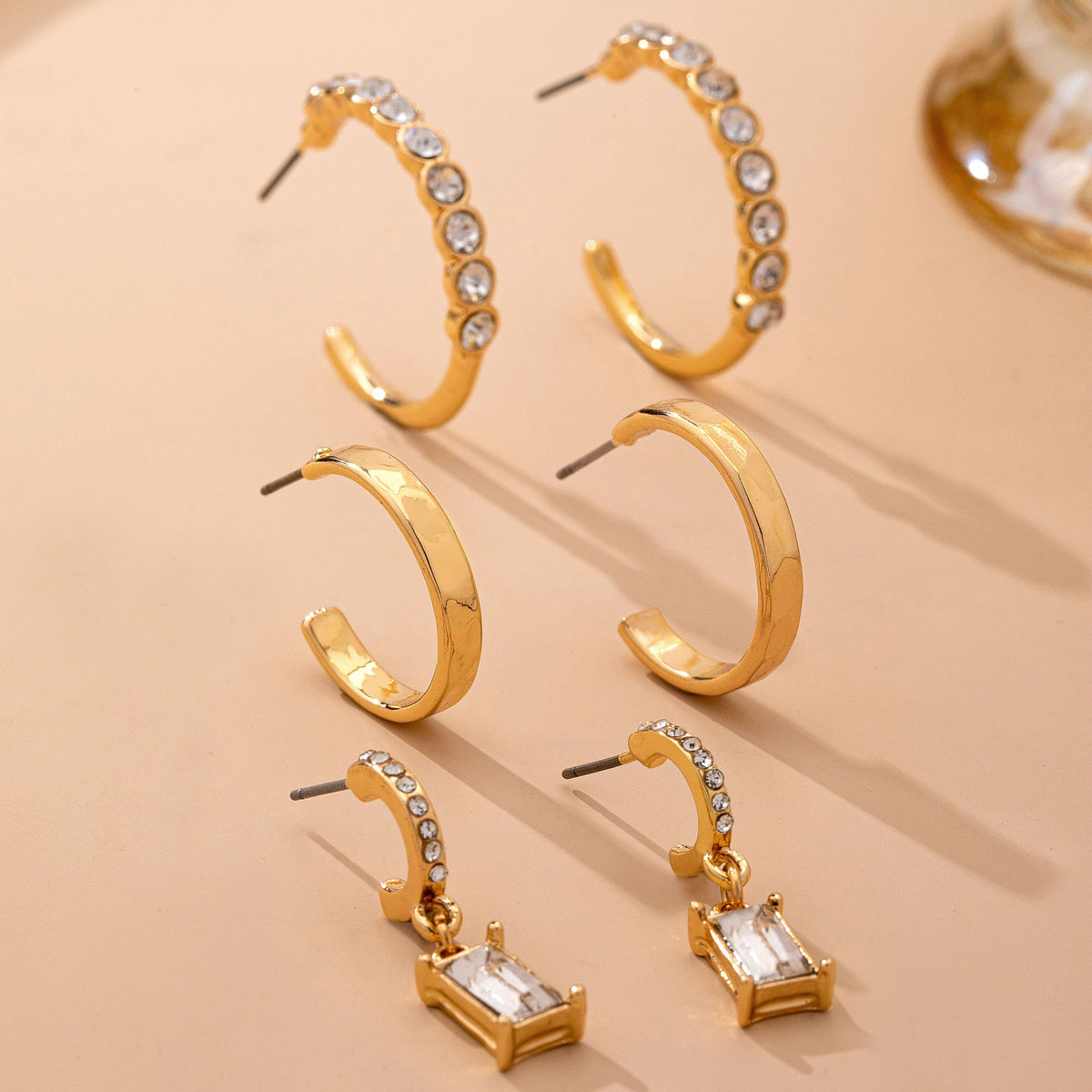 Crystal-Accented Gold Hoop Earring Set