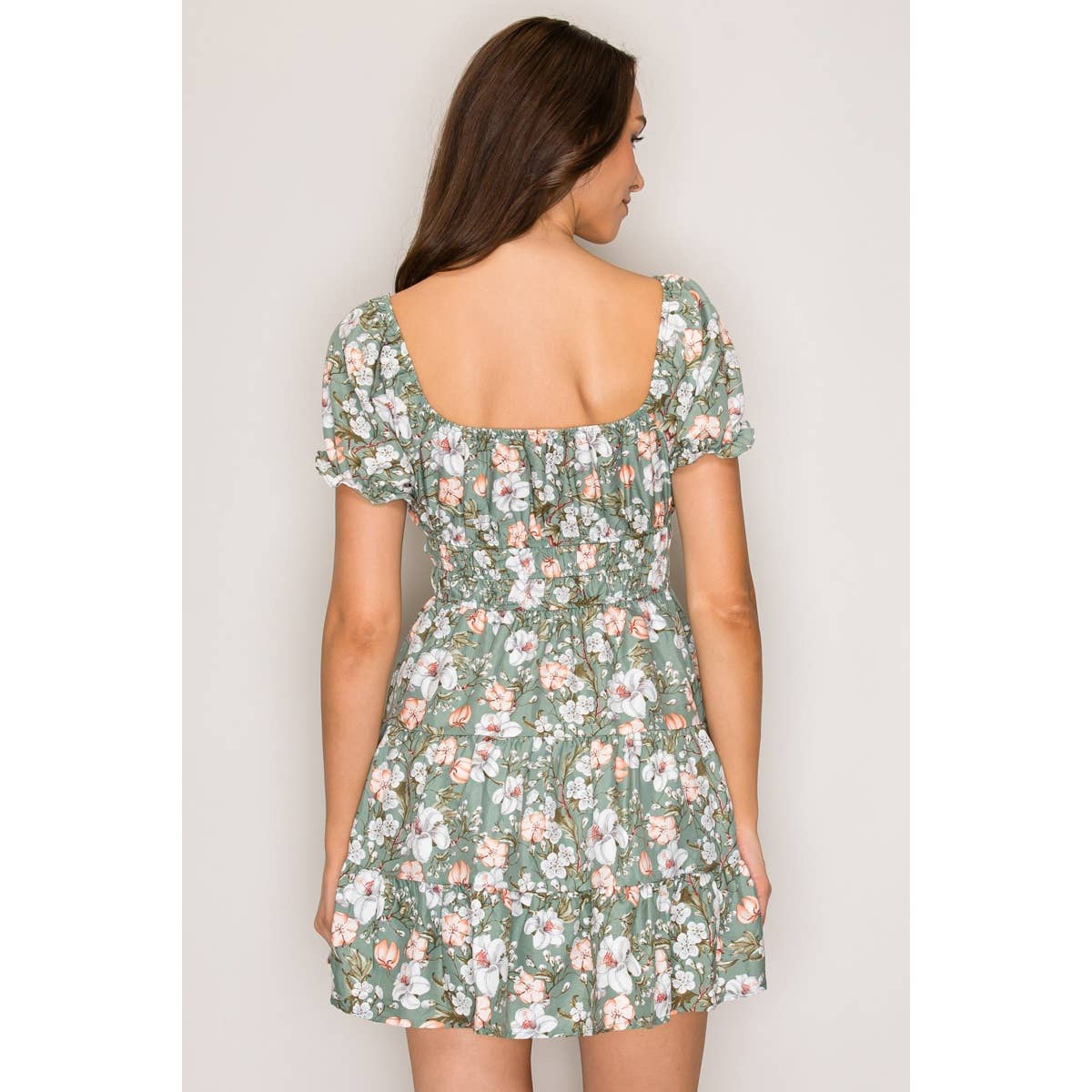 Floral Puff Sleeve Peasant Woven Mini Dress